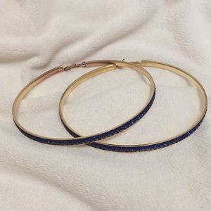 Blue gem stones gold hooped earrings 3 and half in